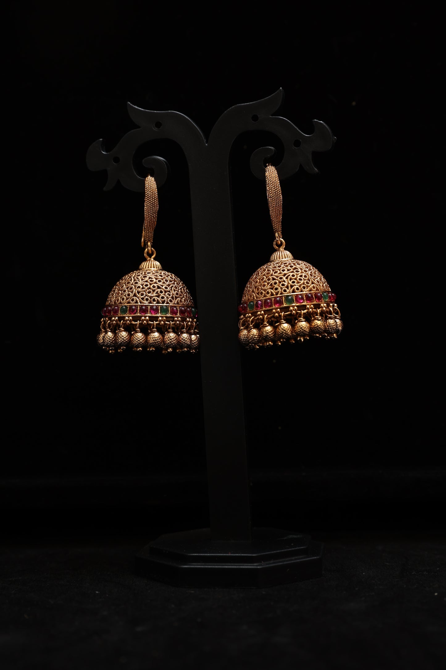 Gold Tone Filigree Jhumka Earrings