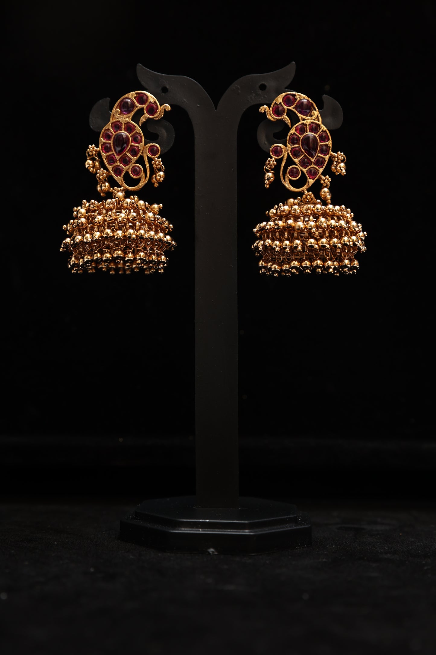 Red Stones Studded Peacock Jhumka Earrings