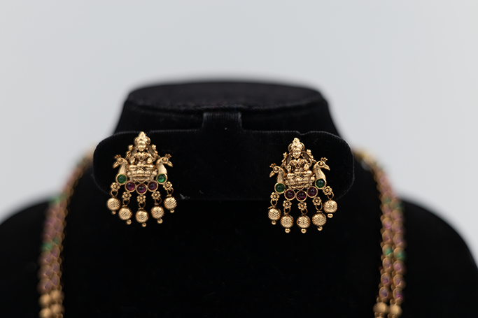 Golden Beaded Lakshmi Necklace Set