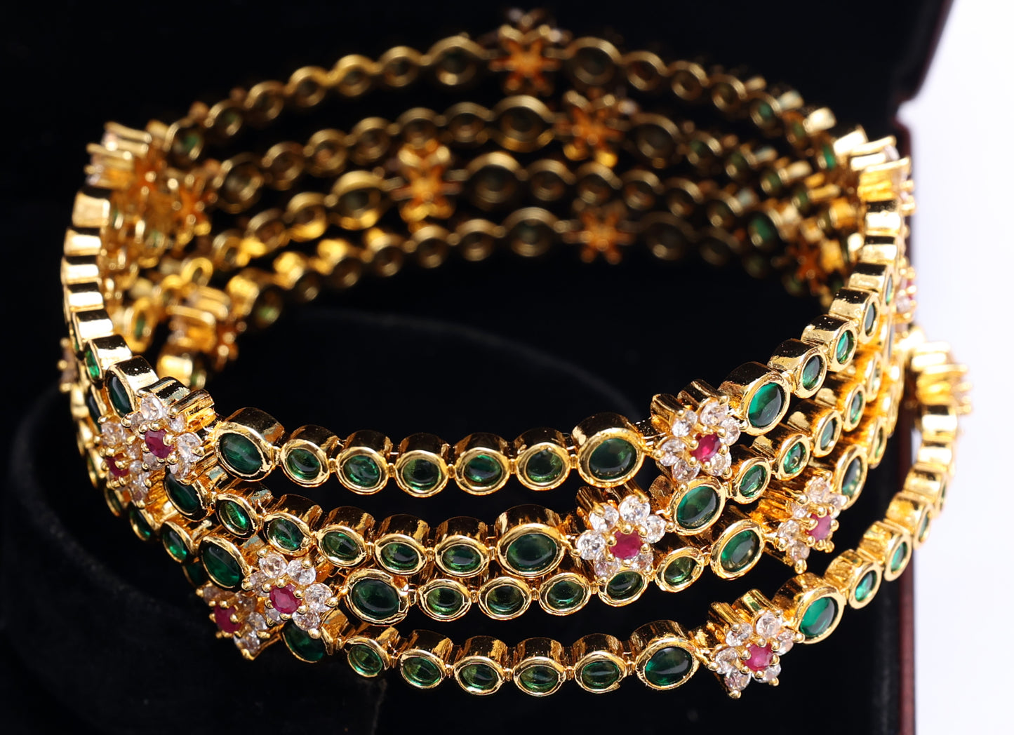 Beaming Ethnic Motif Stone Studded Bangles Set