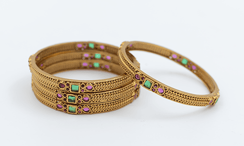 Majestic Gem-Accented Gold-Toned Bangles