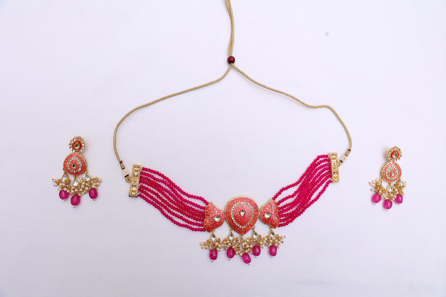 Striking Pink Beaded Necklace Set