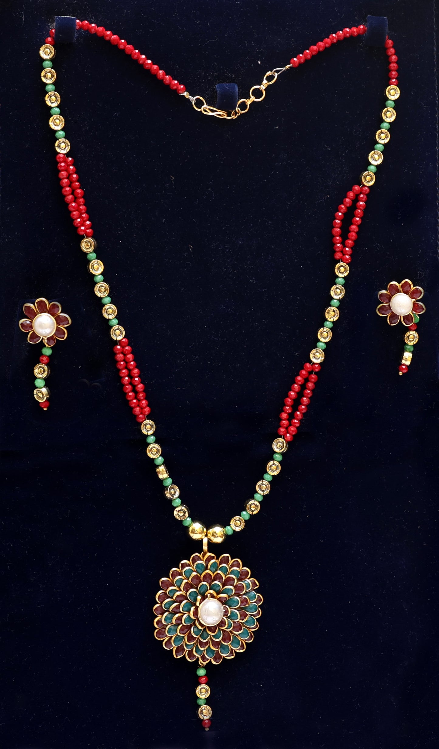 Floral Radiance Red Colour Beaded Necklace Set
