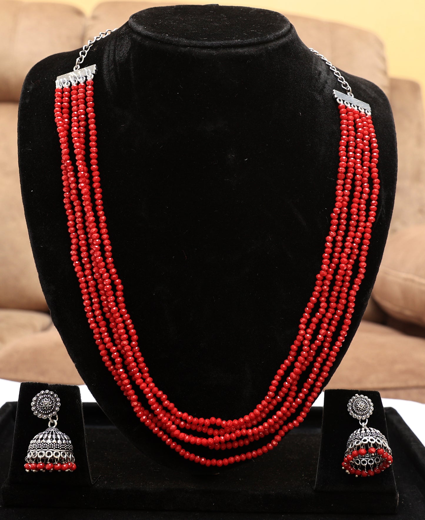 Sparkling Scarlet Beaded Necklace Set