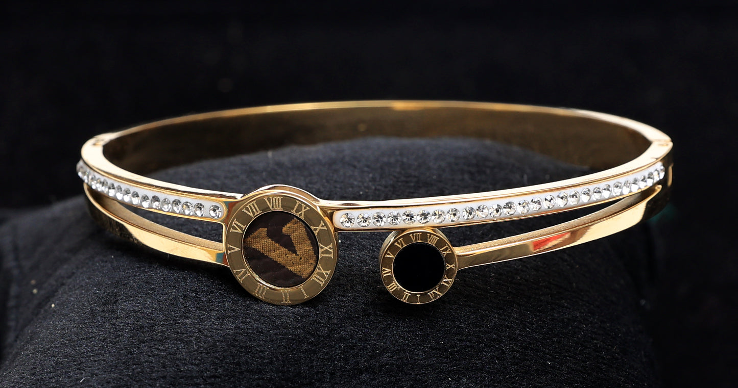 Elegant Roman Numeral Gold Tone Bangle Bracelet