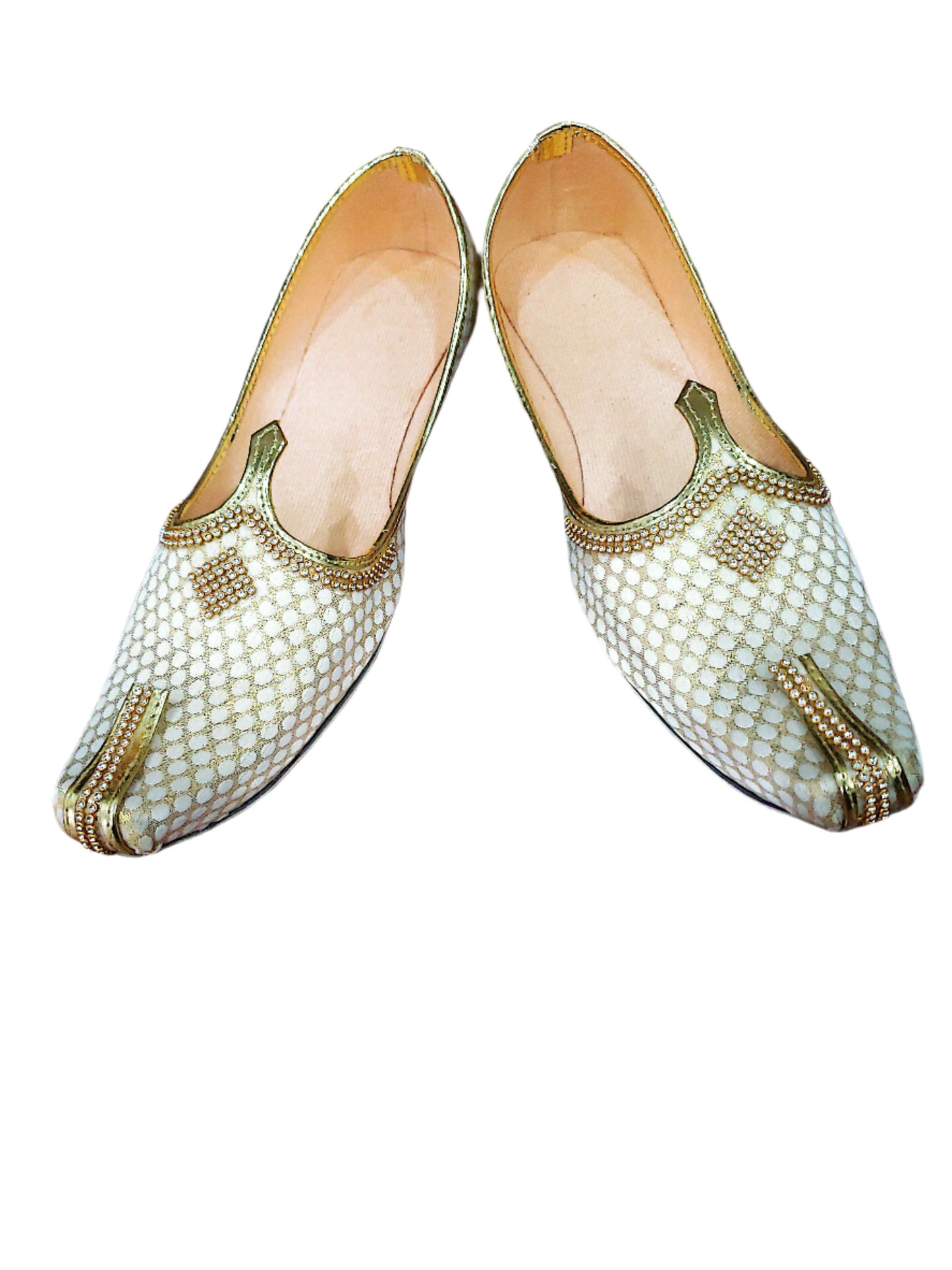 Mens Luxurious Ivory Pearl Patterned Ethnic Shoes