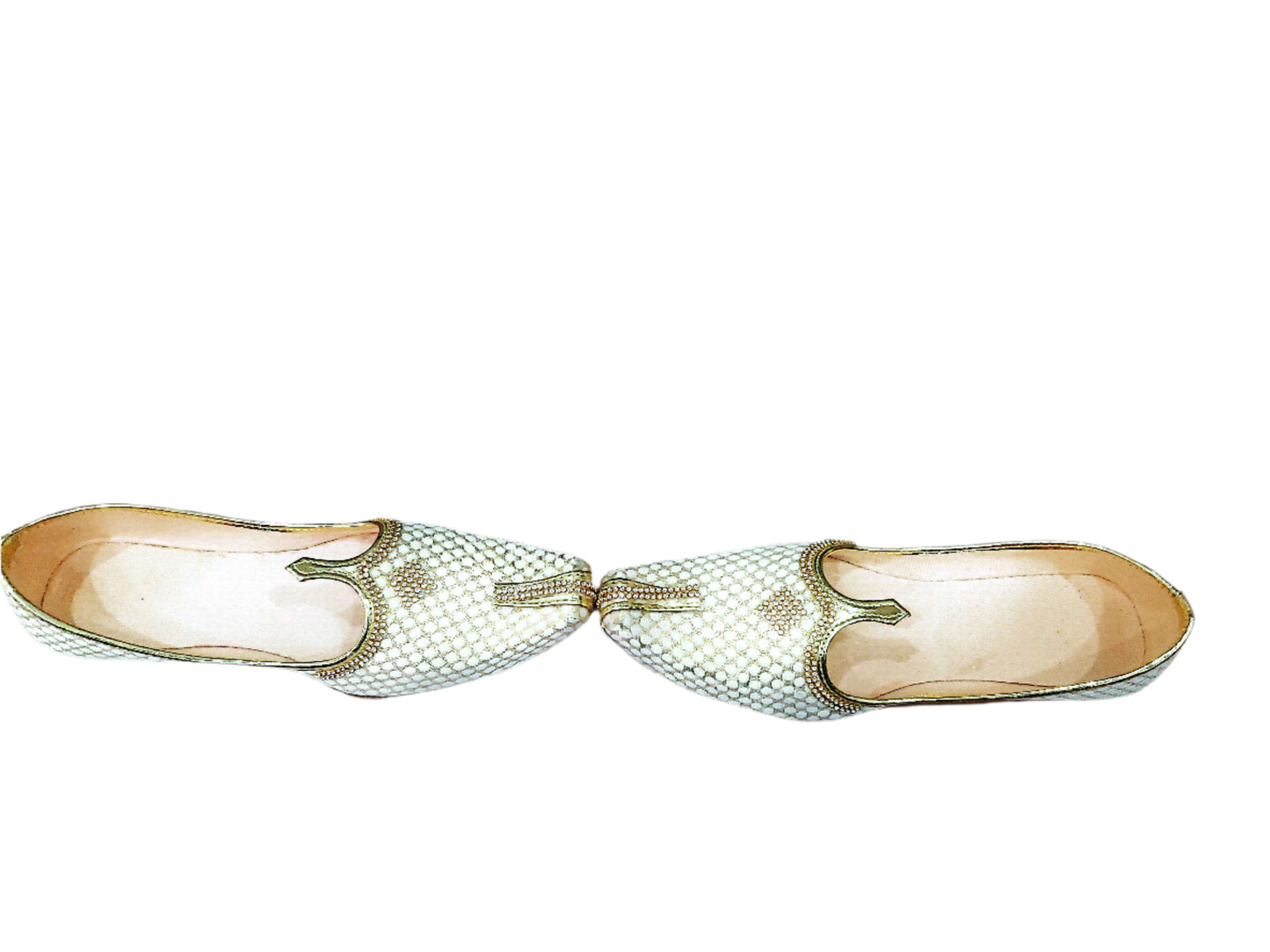 Mens Luxurious Ivory Pearl Patterned Ethnic Shoes