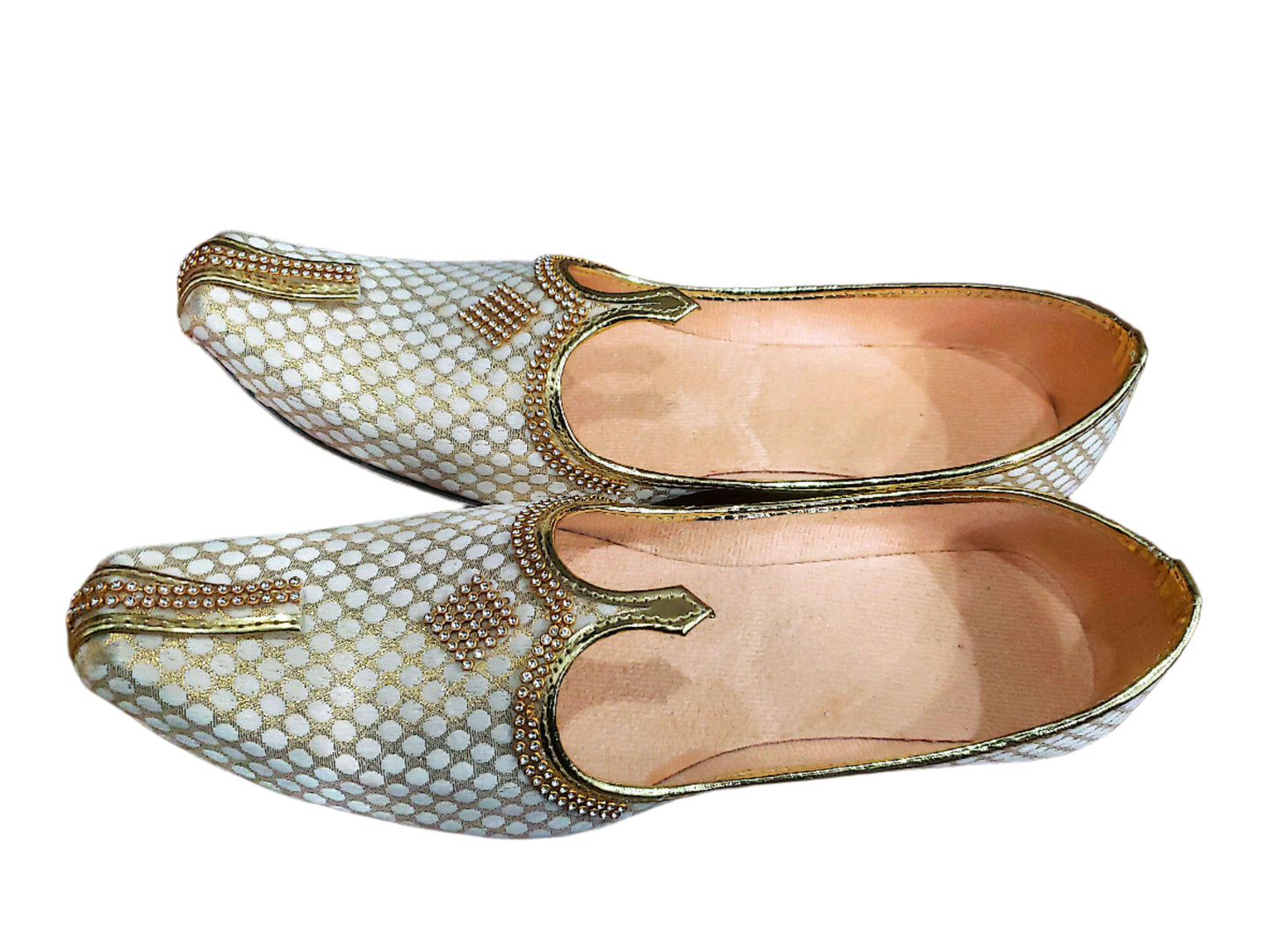 Mens Luxurious Ivory Pearl Patterned Ethnic Shoes