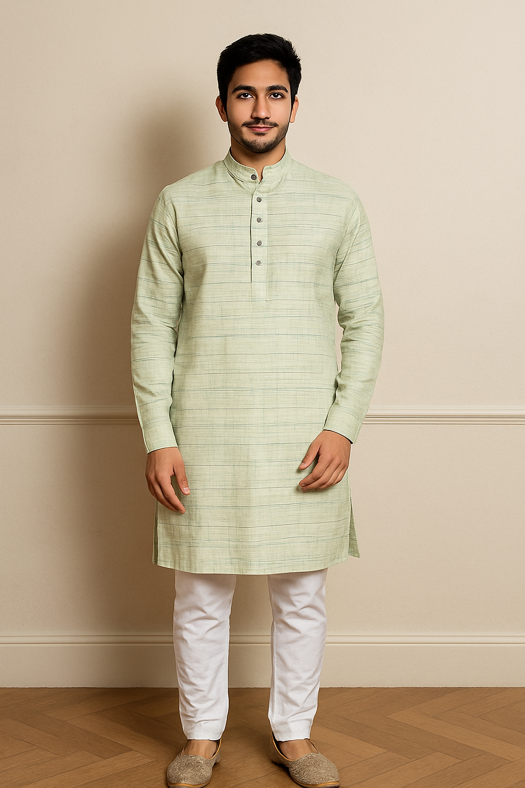Mens Elegant Cement Colour Striped Kurta