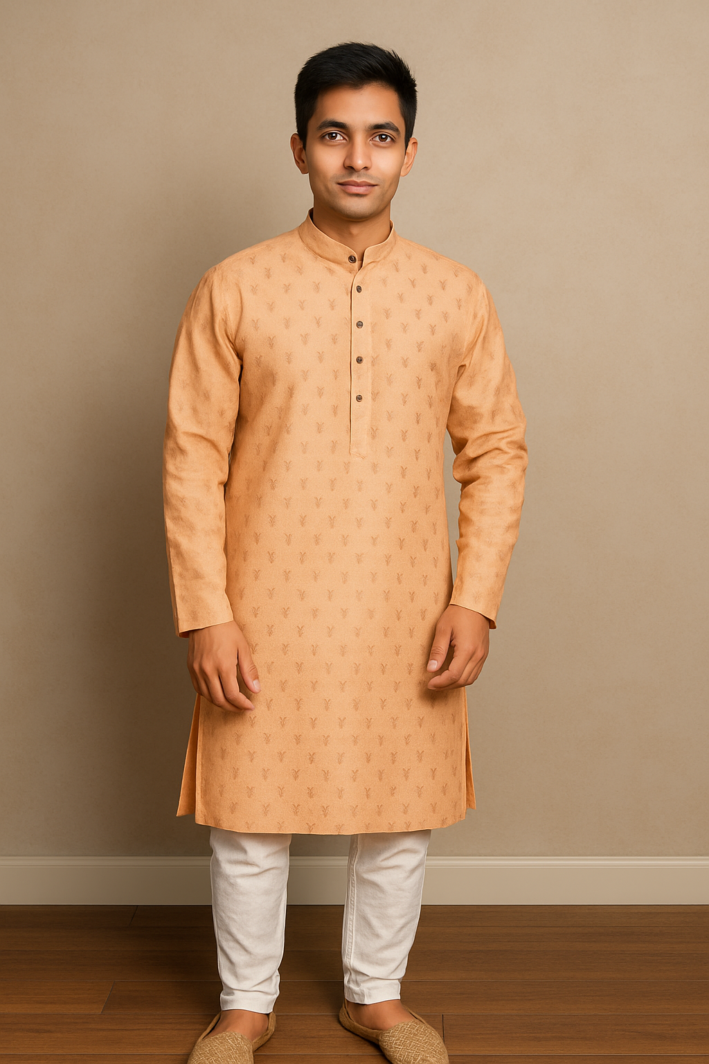Mens Stylish Orange Geometric Patterned Kurta