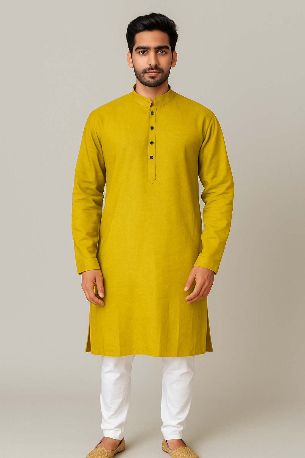 Mens Cheerful Yellow Solid Kurta