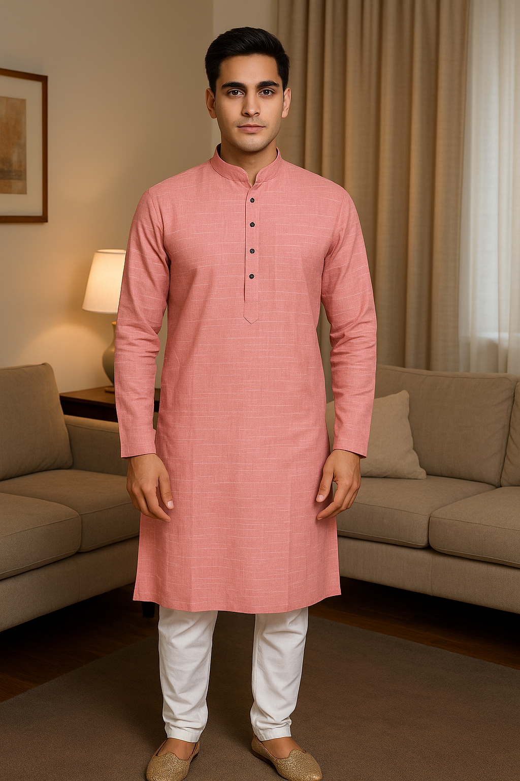 Mens Serene Pink Striped Kurta