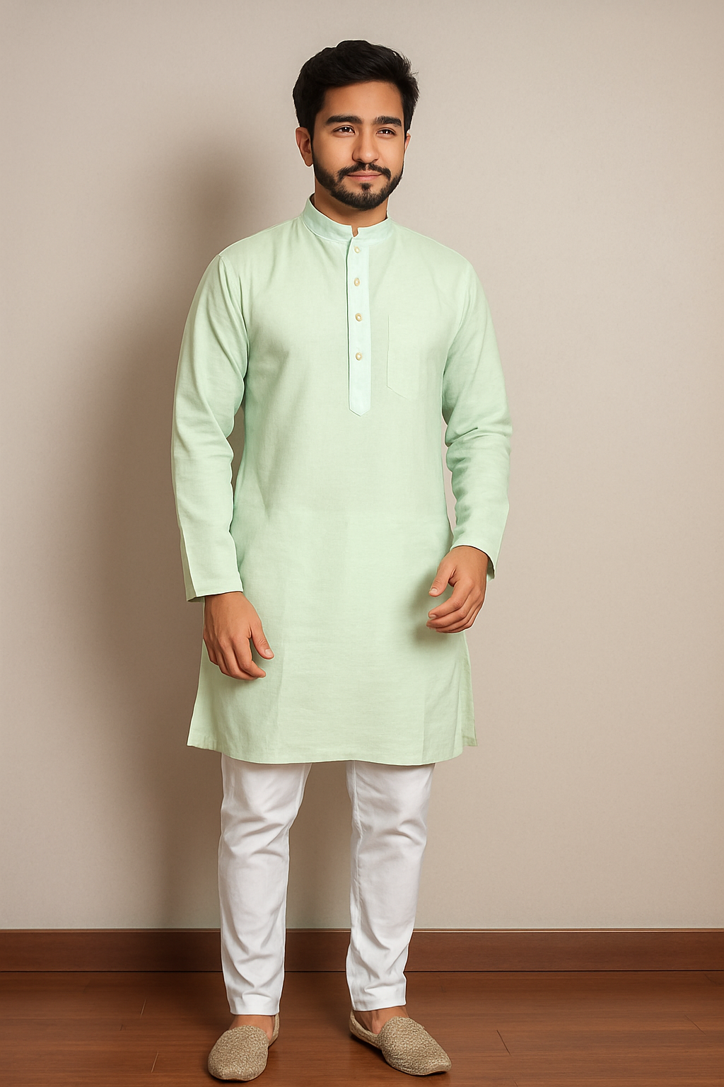 Mens Mint Green Solid Kurta