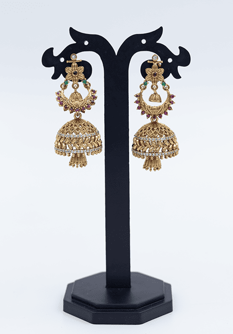 Elegant Gold-Plated Jhumka Earrings with Floral Accents