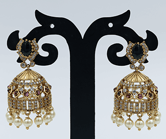 Exquisite Antique Gold-Toned Jhumka Earrings