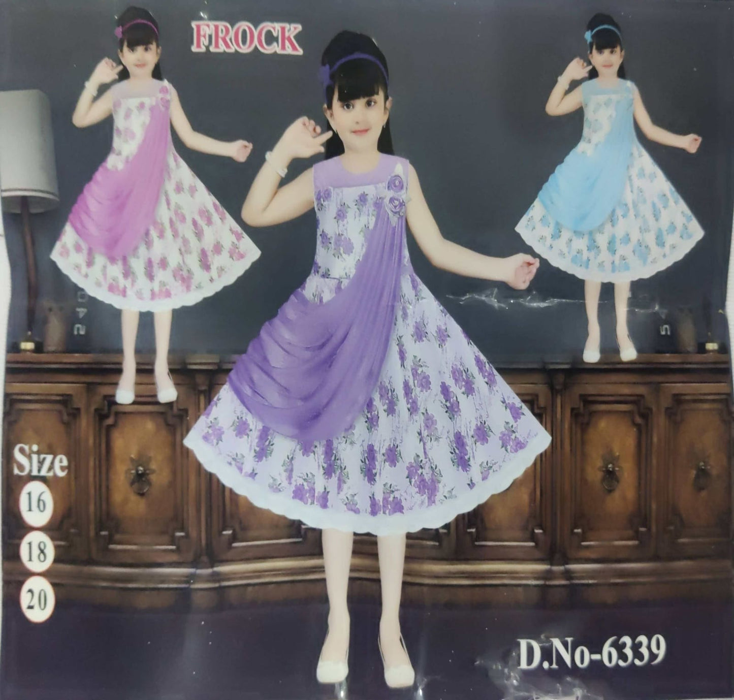 Gracious Floral Print Frock with Draped Overlay for Girls