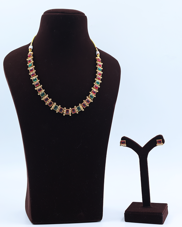 Classic Ruby-Emerald Square Necklace Set