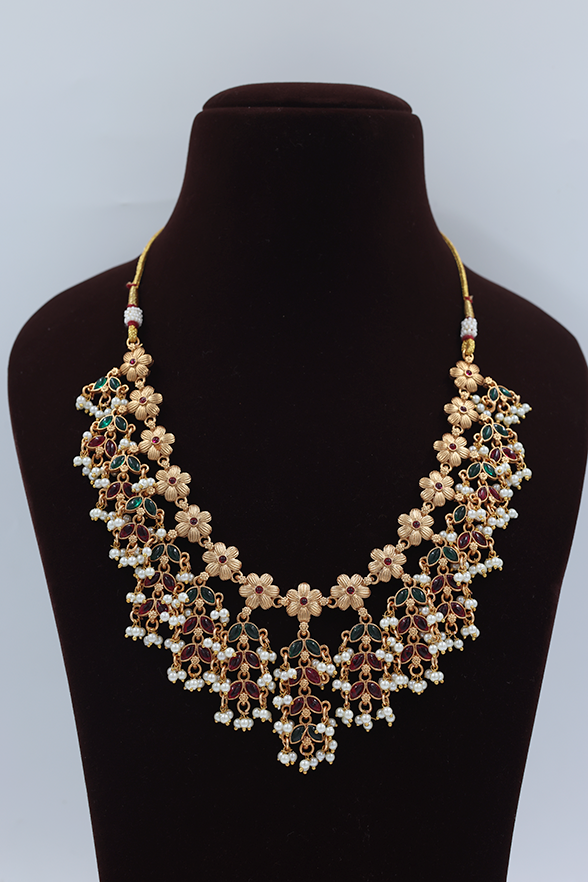 Floral Pearl Drop Necklace Set