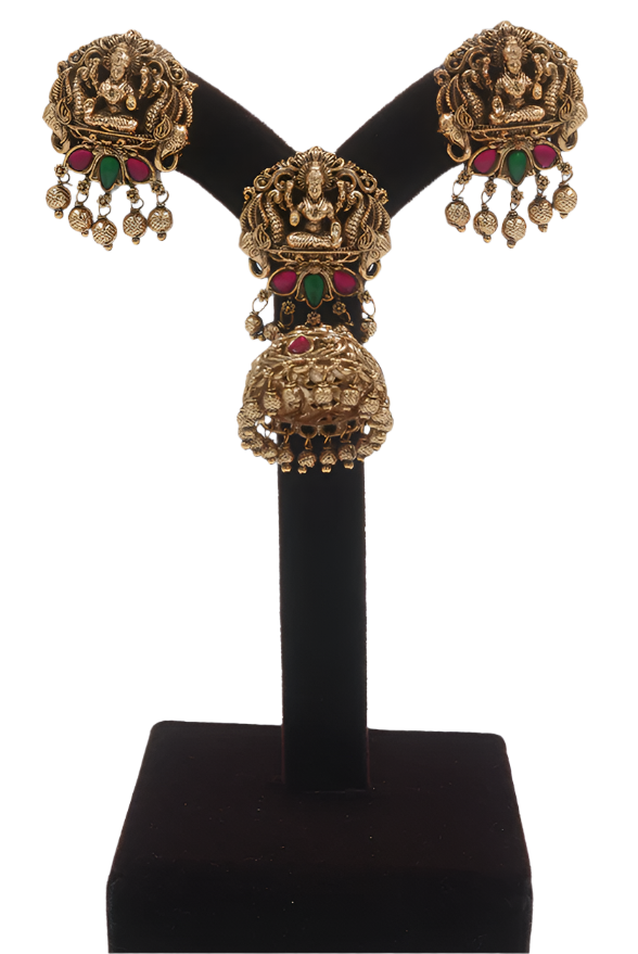 Lakshmi Temple Jhumka Earrings Set
