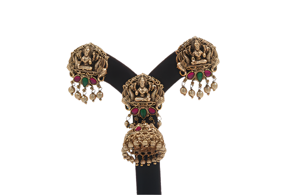 Lakshmi Temple Jhumka Earrings Set