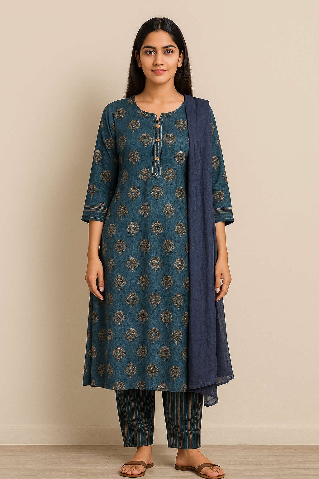 Elegant Indigo Floral Kurta Set