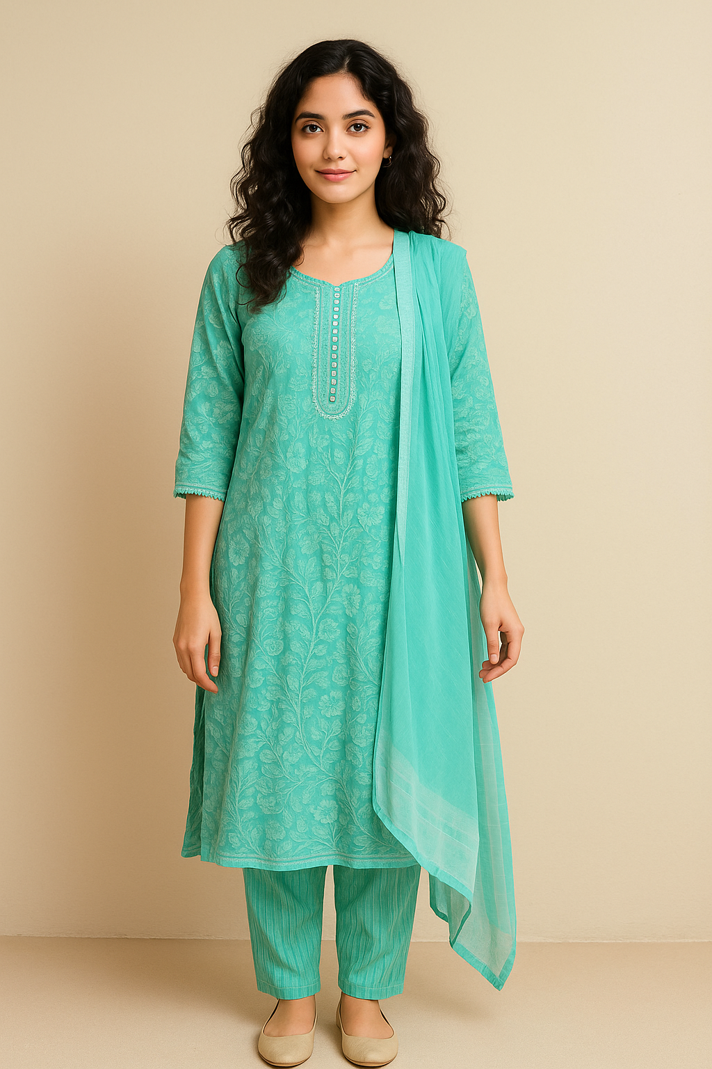 Captivating Turquoise Blue Floral Kurta Set