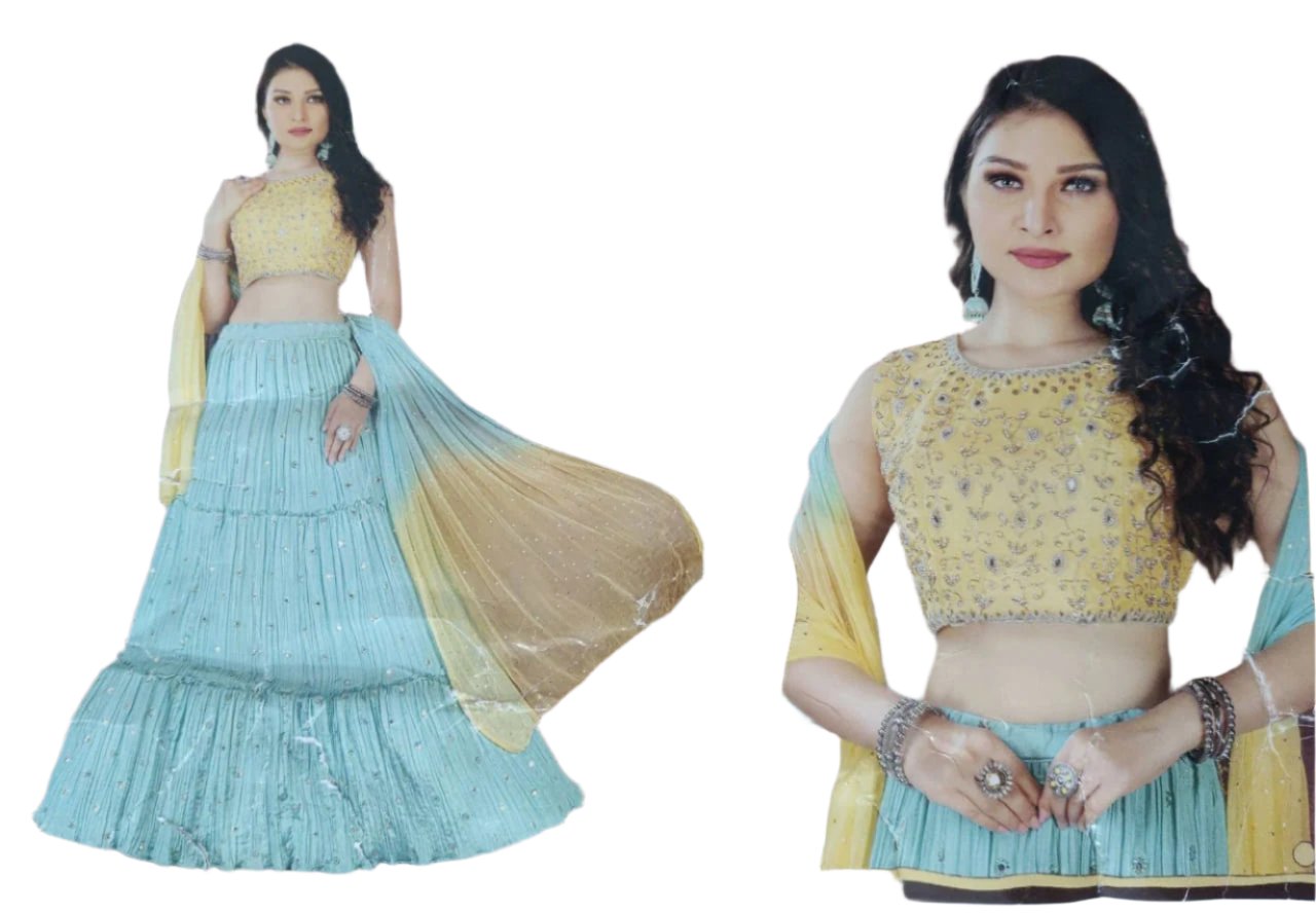 Radiant Yellow and Aqua Blue Lehenga Set