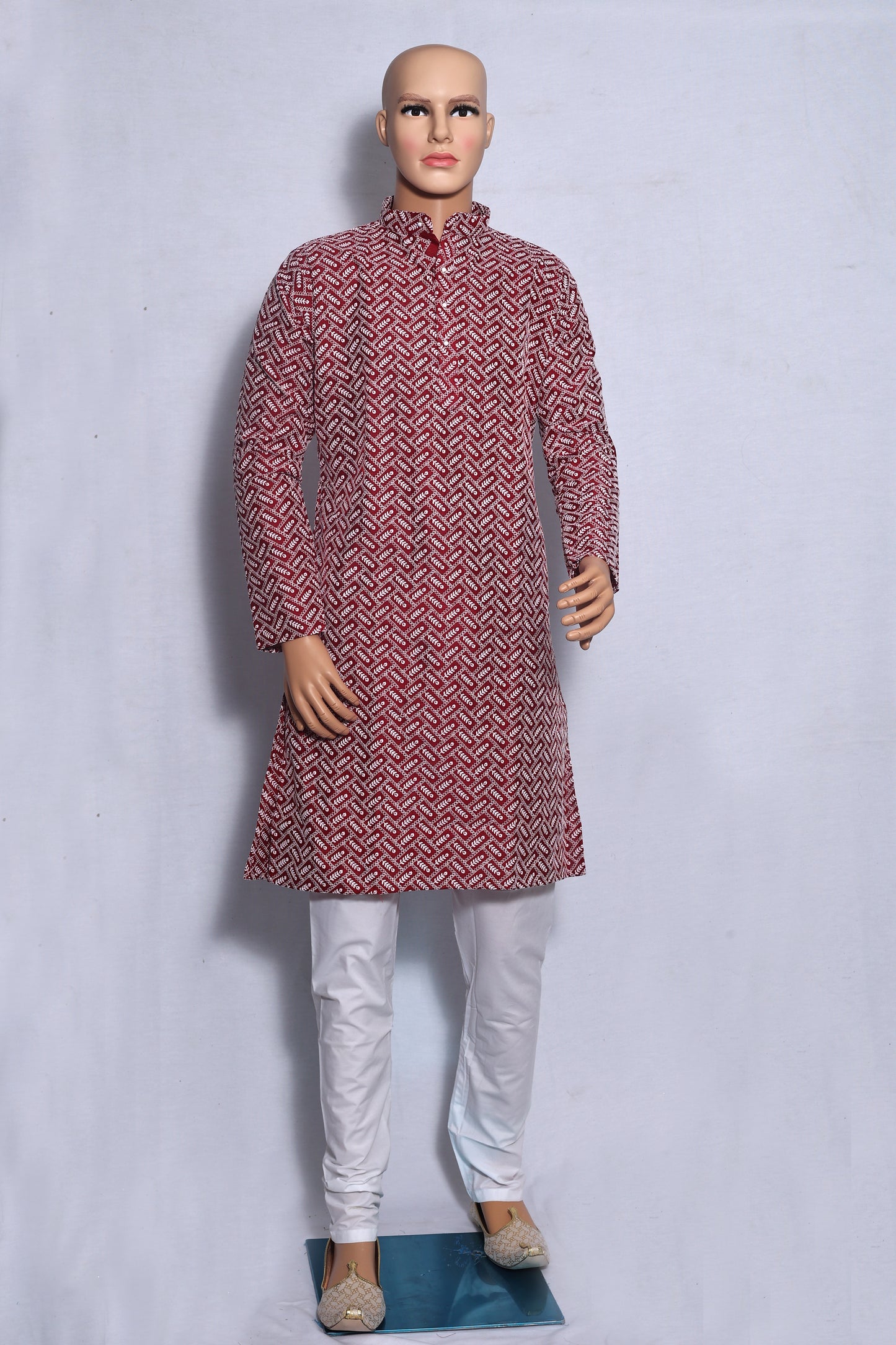 Mens Rich Maroon Kurta with Cultural Embroidery