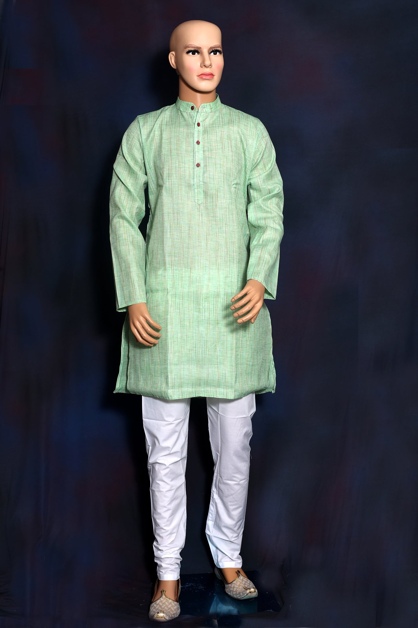 Mens Subdued Green Solid Kurta