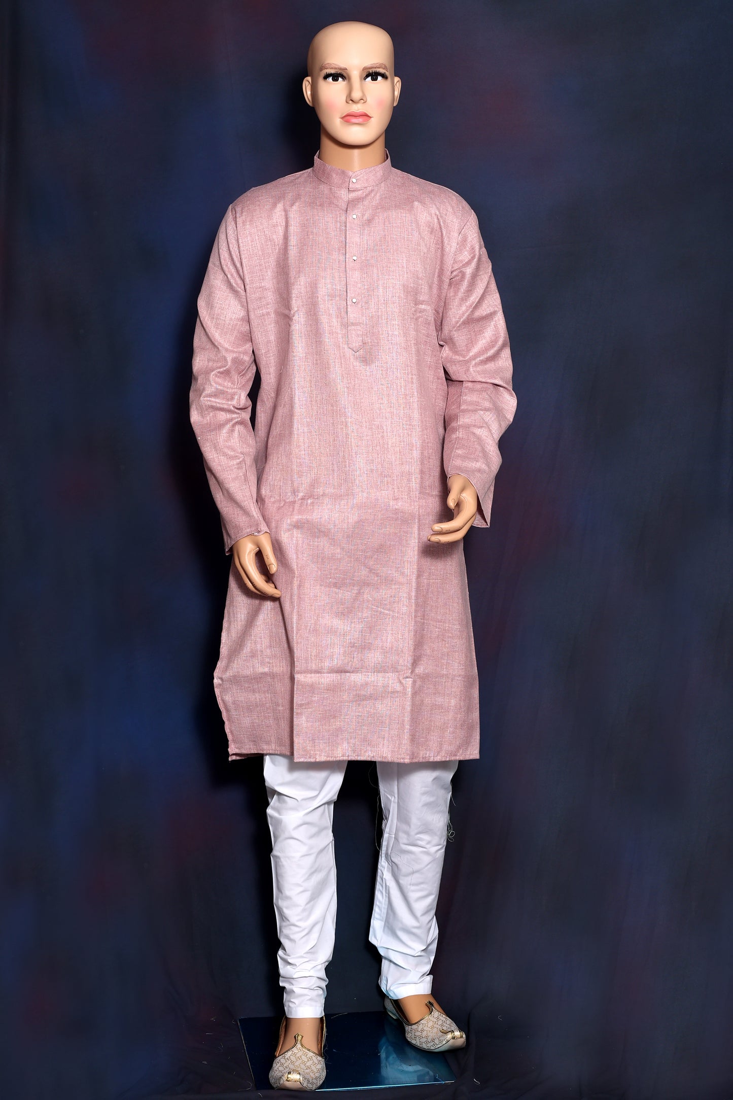 Mens Rosy Pink Solid Kurta with Front Buttons