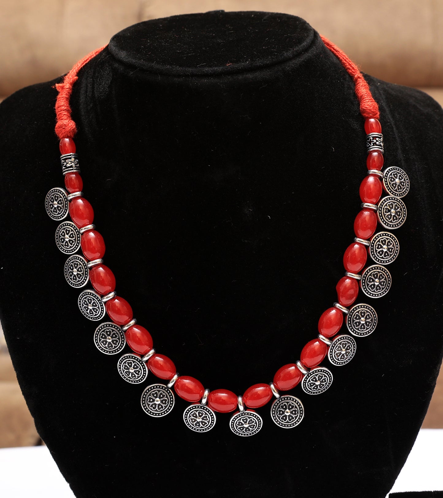 Radiant Ethnic Red Beaded Necklace