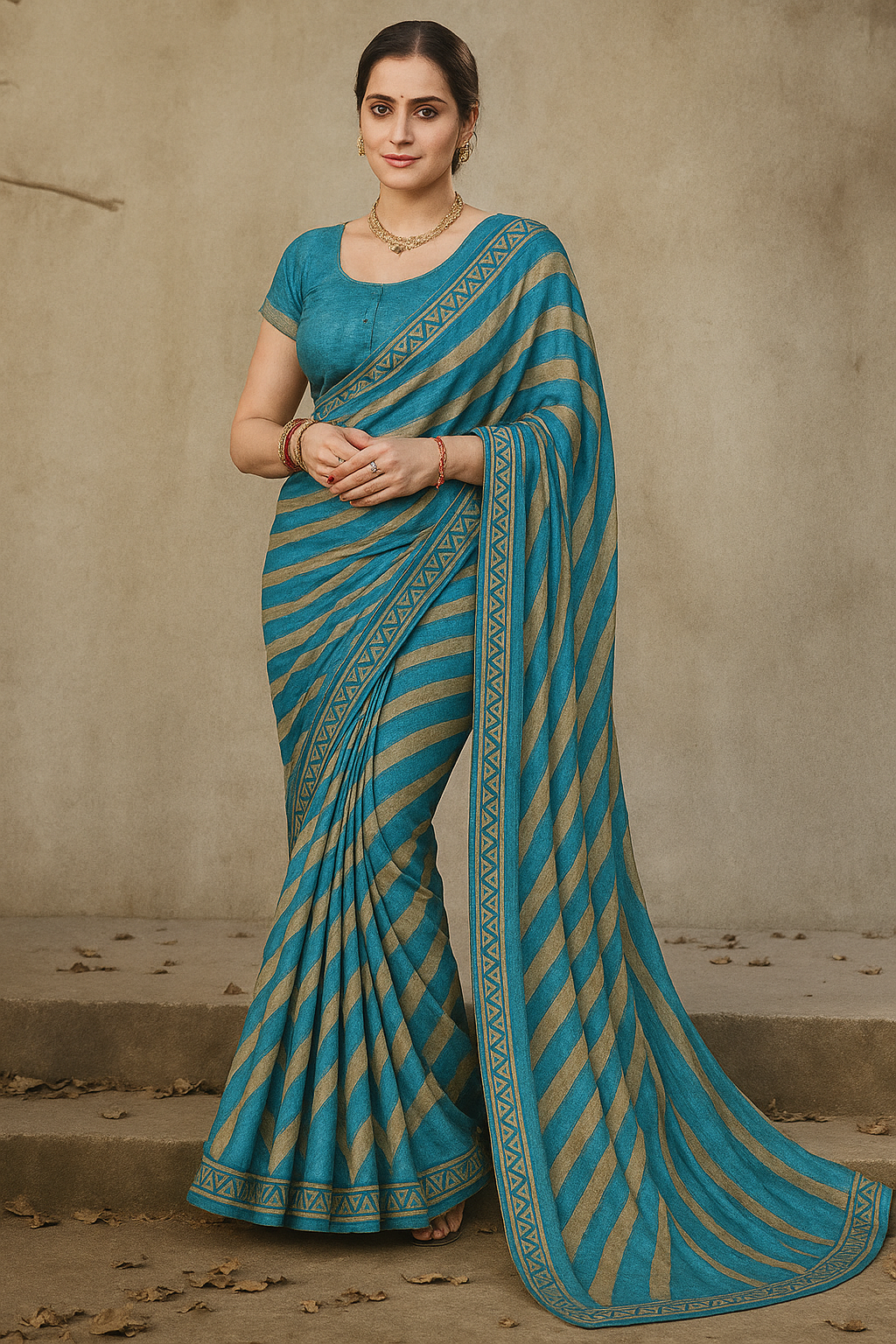Earthy Blue Pre Draped Saree