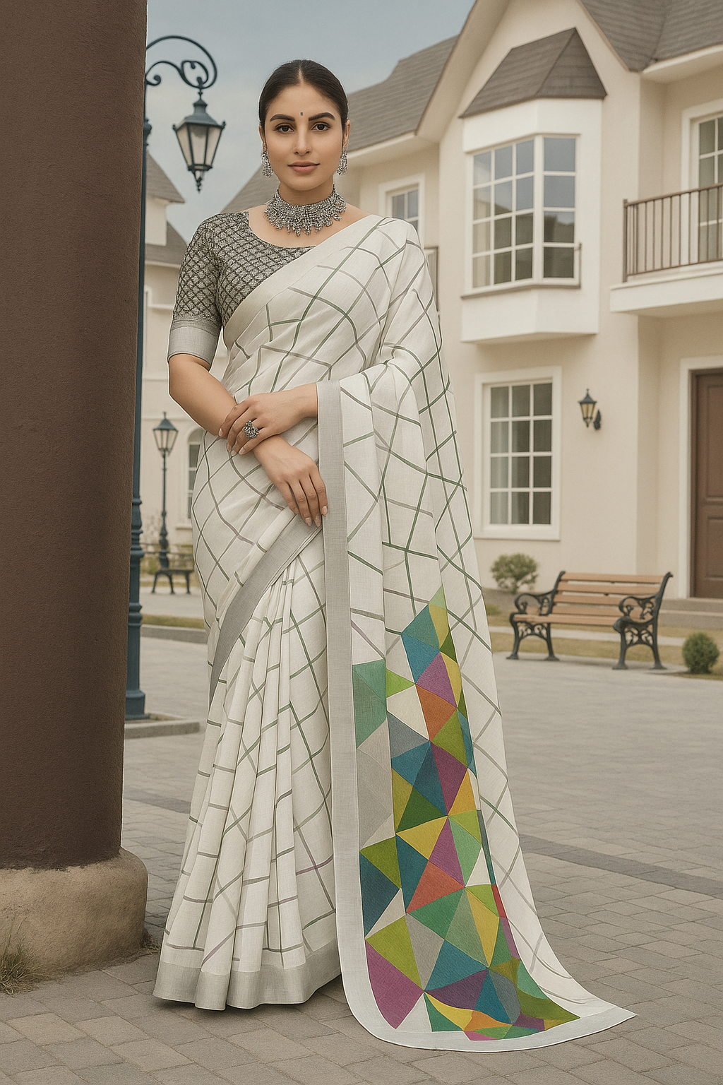 Cream Elegance Pre Draped Saree