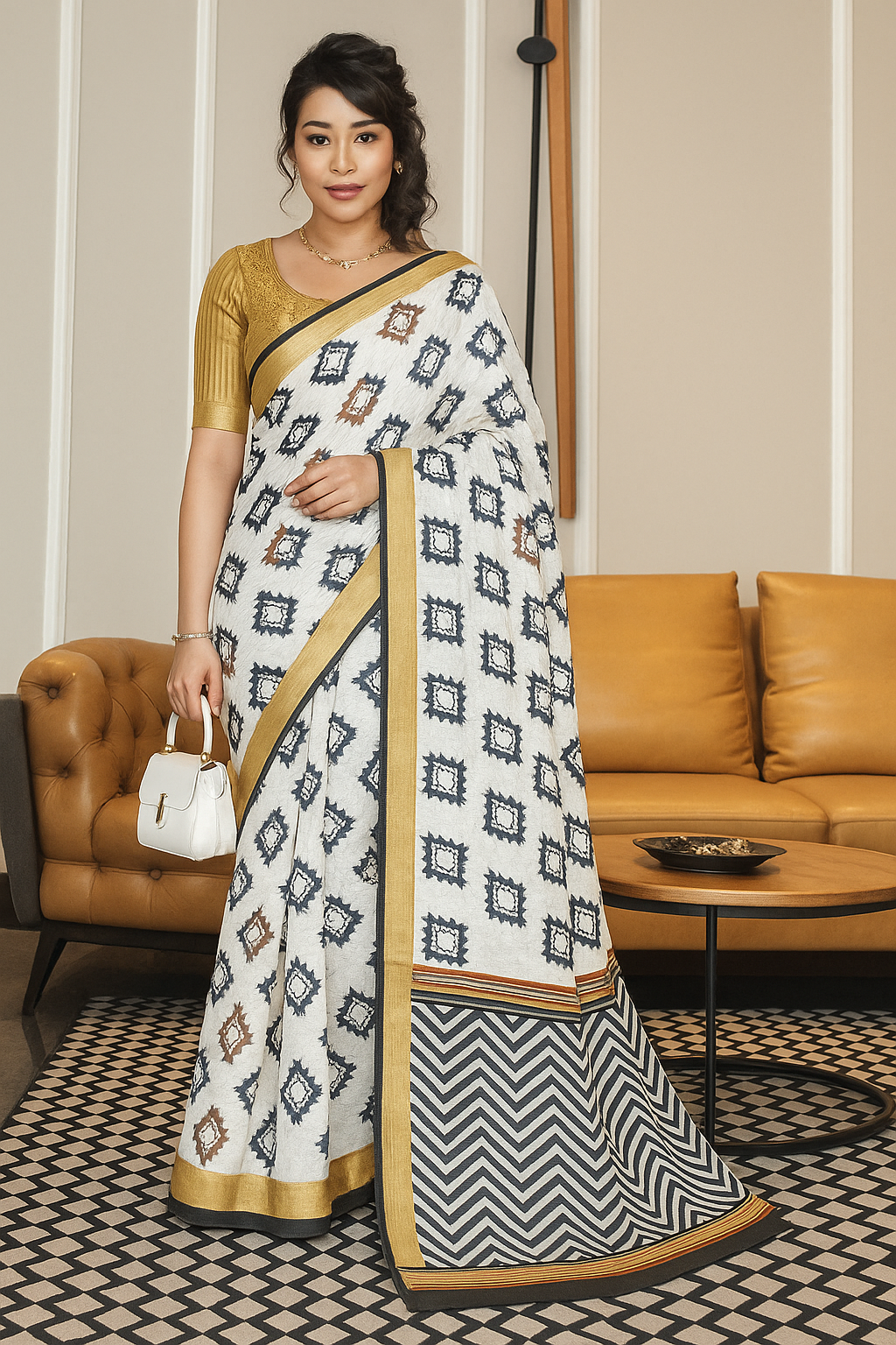 Soft Ivory Pre Draped Saree