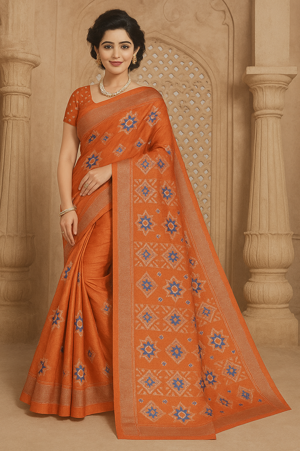 Peachy Orange Saree