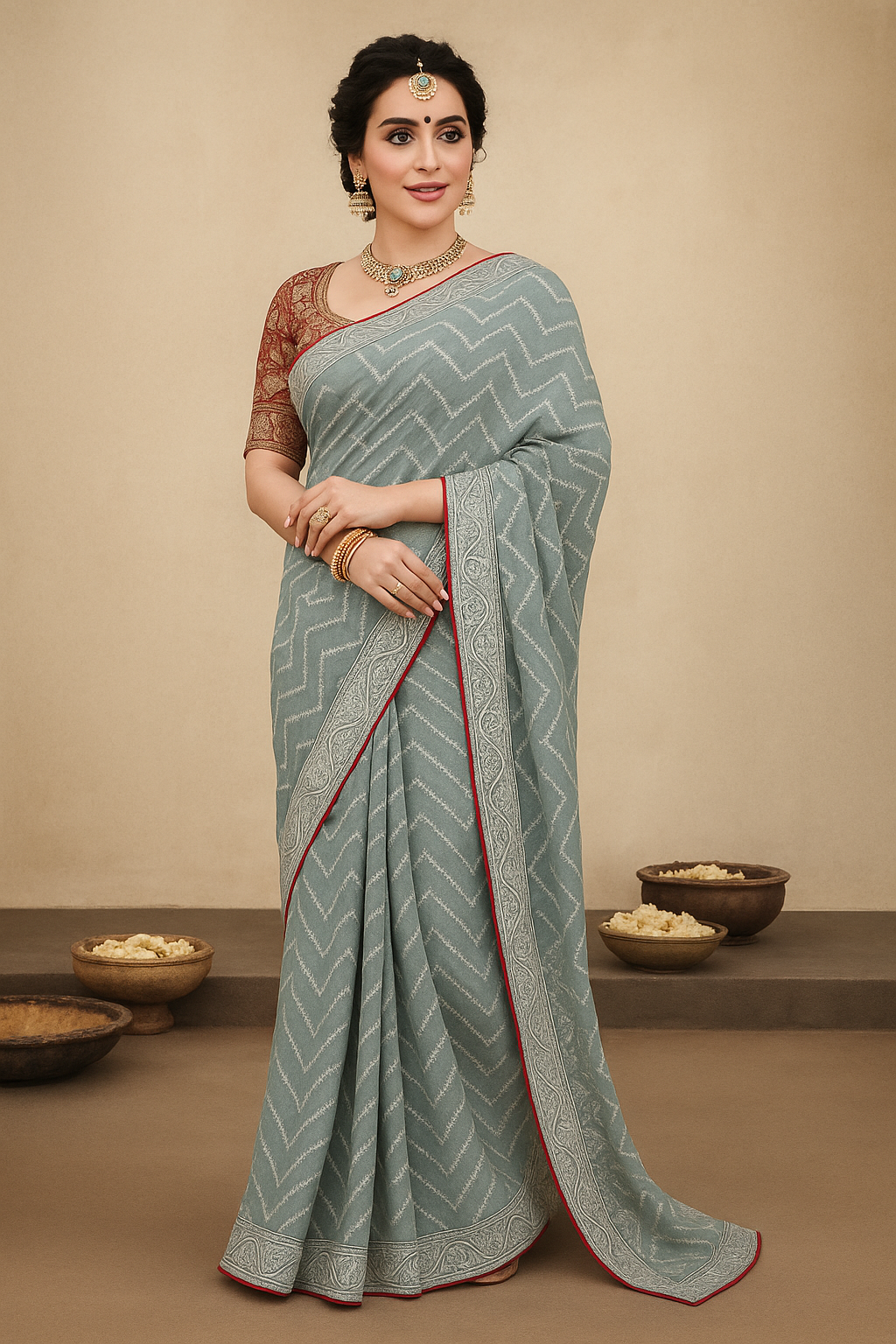Stromy Grey Pre Draped Saree