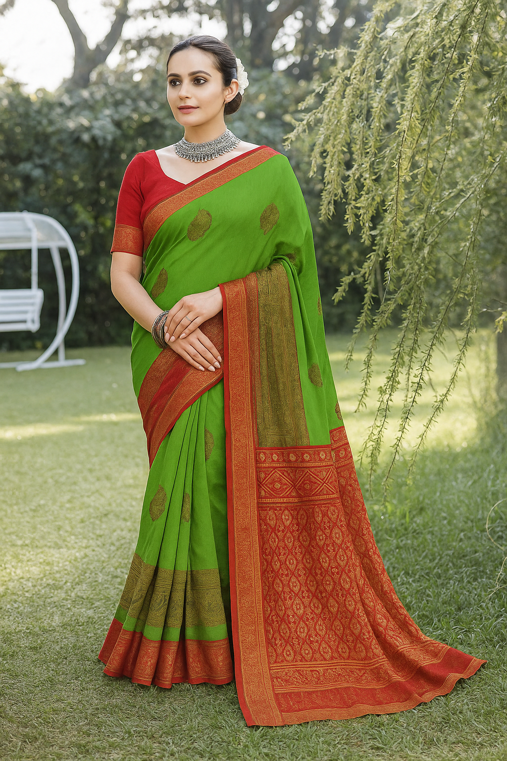 Metallic Green Pre Draped Saree