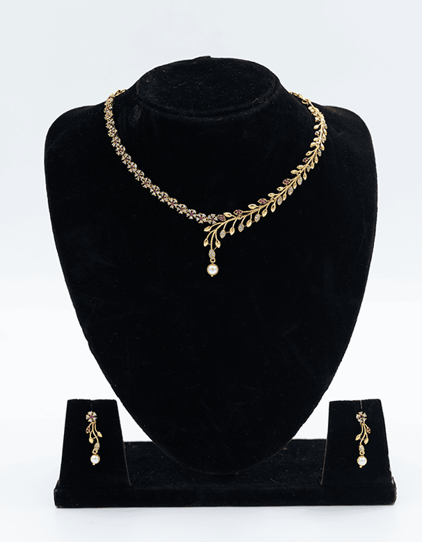 Surreal Gold Leaf Necklace and Earrings Set
