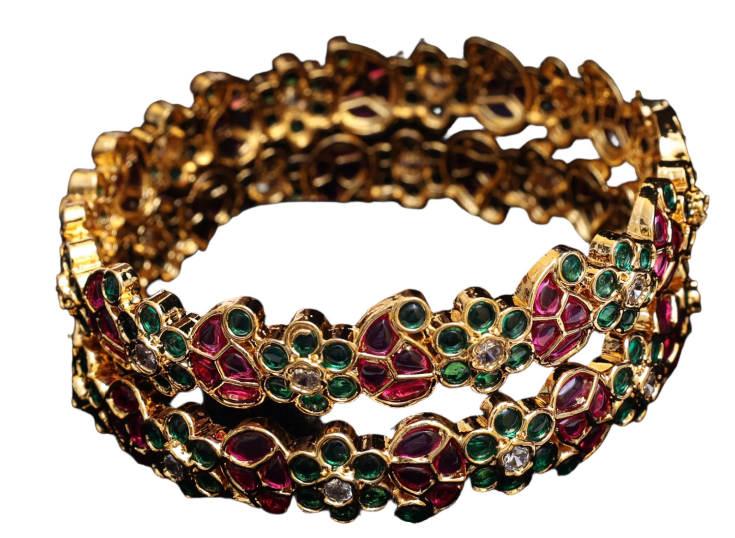 Charming Floral Gem Gold Bangle Set