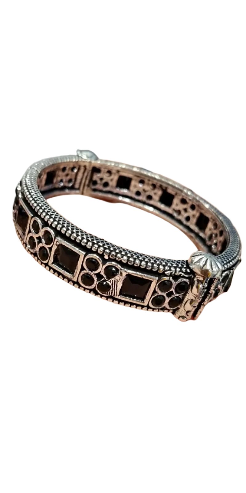 Elegant Black Stone Studded Bangle Bracelet