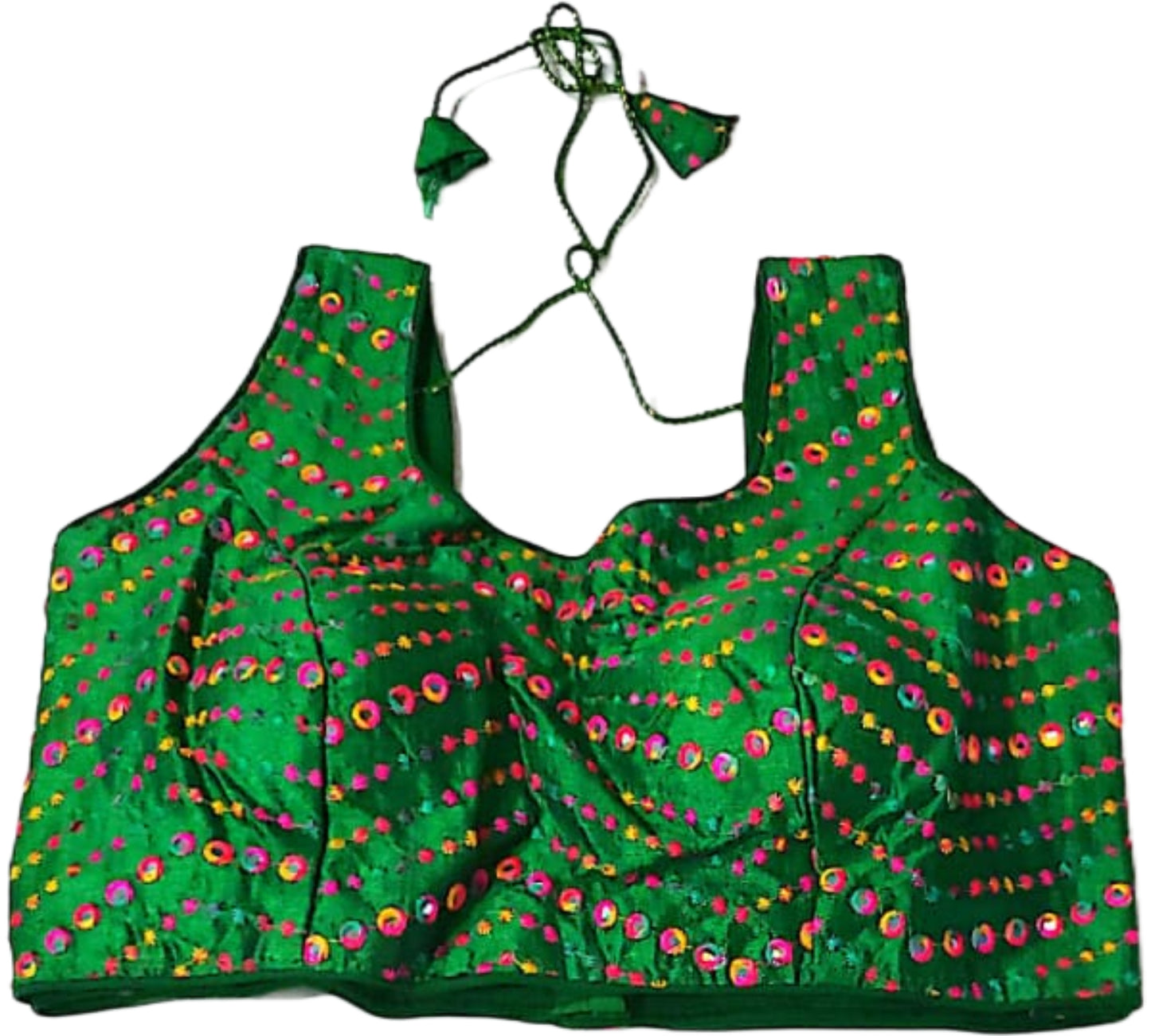 Embroidery and Sequin Embellished Luminous Green Blouse