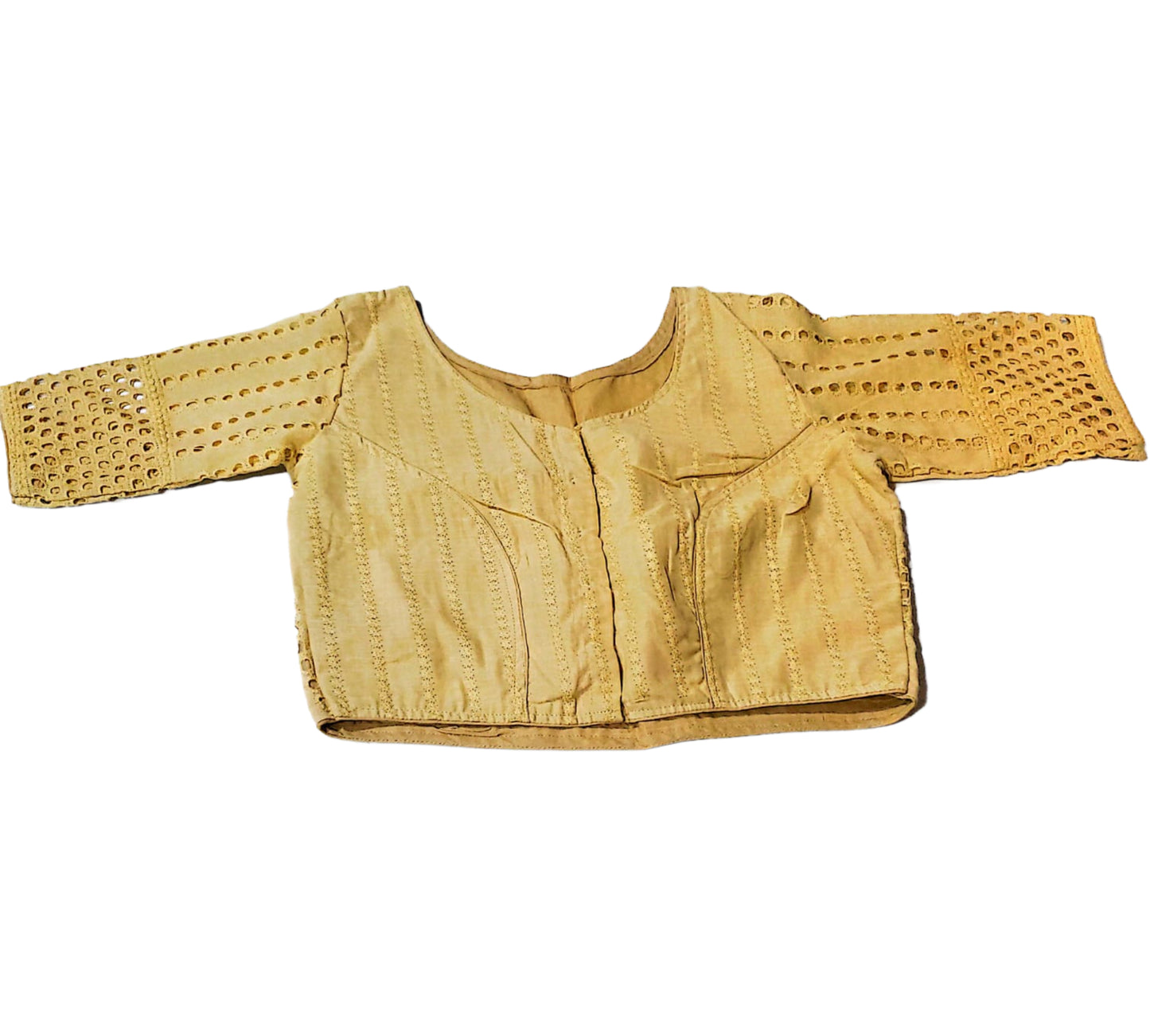 Lavish Beige Embroidered Blouse with Cutwork Sleeves