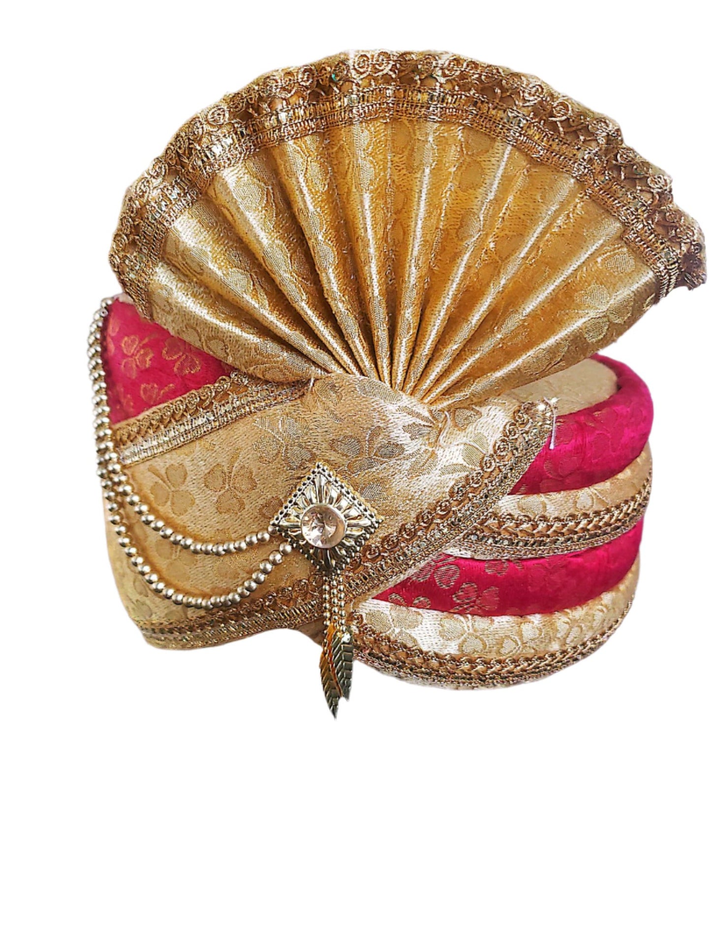 Imperial Fan Style Golden and Red Turban