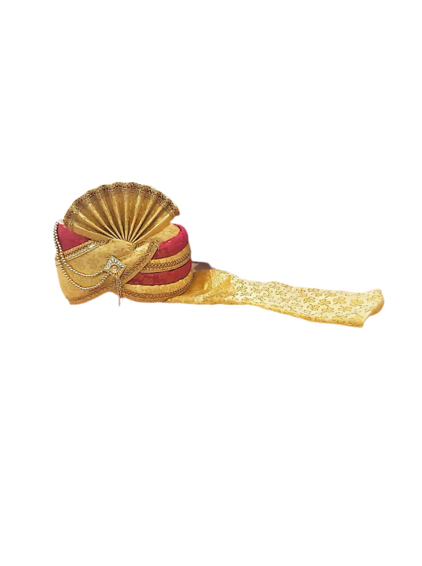 Imperial Fan Style Golden and Red Turban