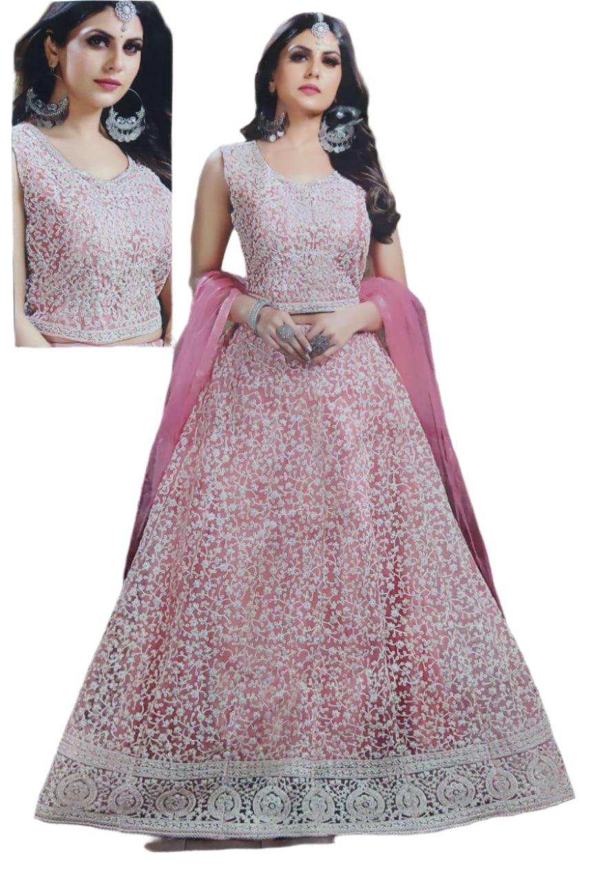 Blushing Petal Elegance Pink Net Lehenga
