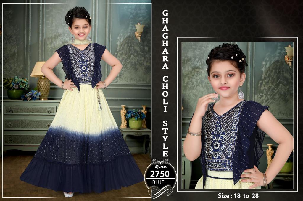 Radiant Navy and Cream Ghaghara Choli Style for Girls
