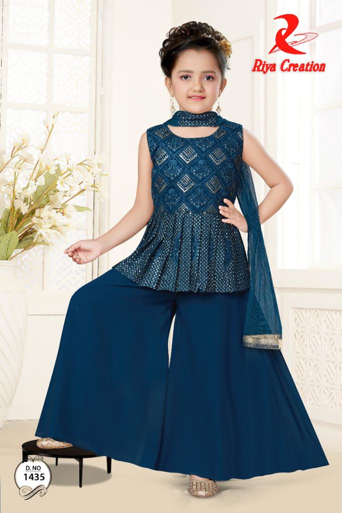 Elegant Teal Blue Flared Palazzo Set for Girls