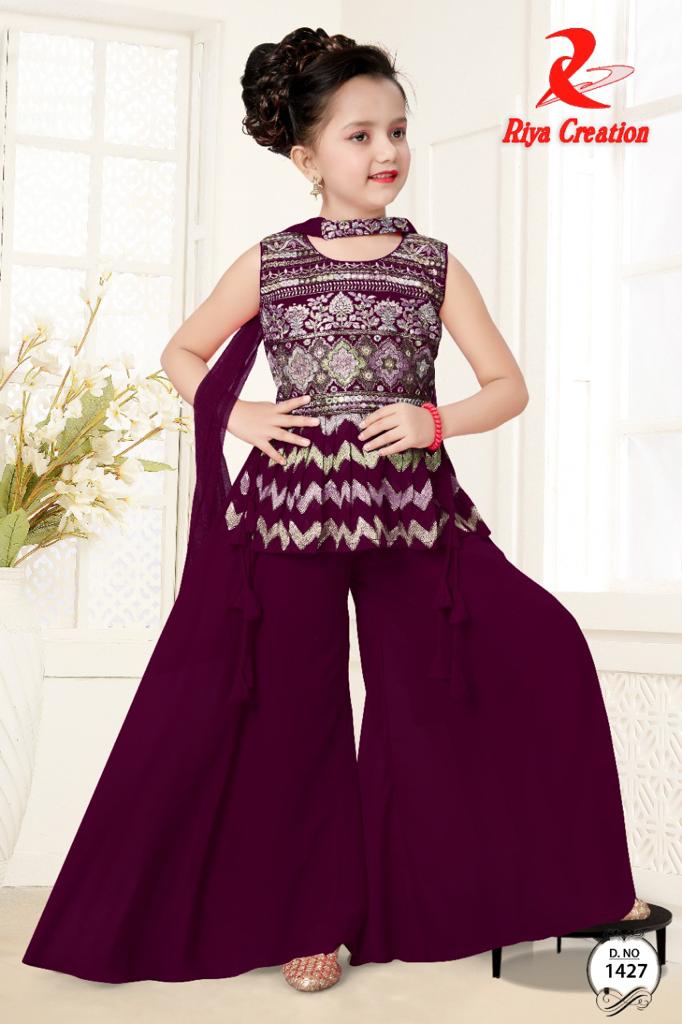 Enchanting Wine Festive Wear Palazzo Set for Girls
