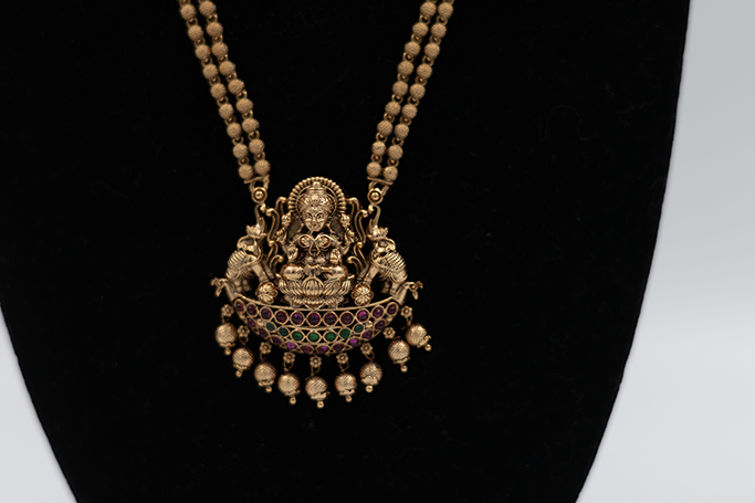 Golden Beaded Lakshmi Necklace Set