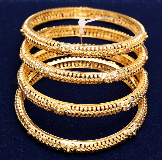 Polished Filigree Work Gold Bangles Set